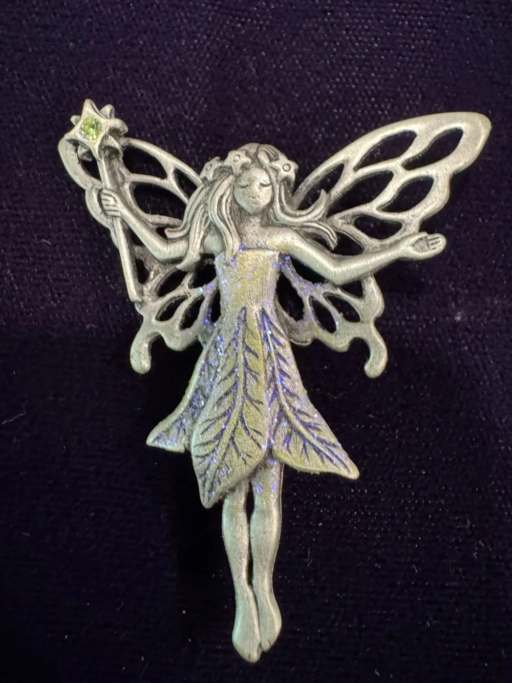 Silver tone Fairy Wing Brooch with Iridescent Accents